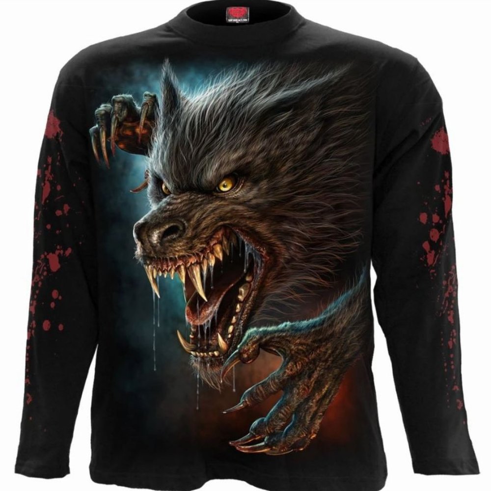 wild moon werewolf wolf mens t shirt long sleeve